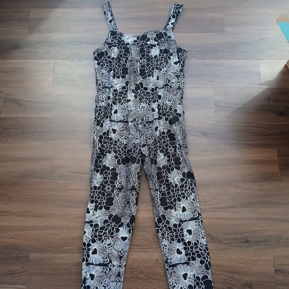Nooworks Heart Star Flowers Classic Overall Jumpsuit L DESIGNER Abstract Artsy